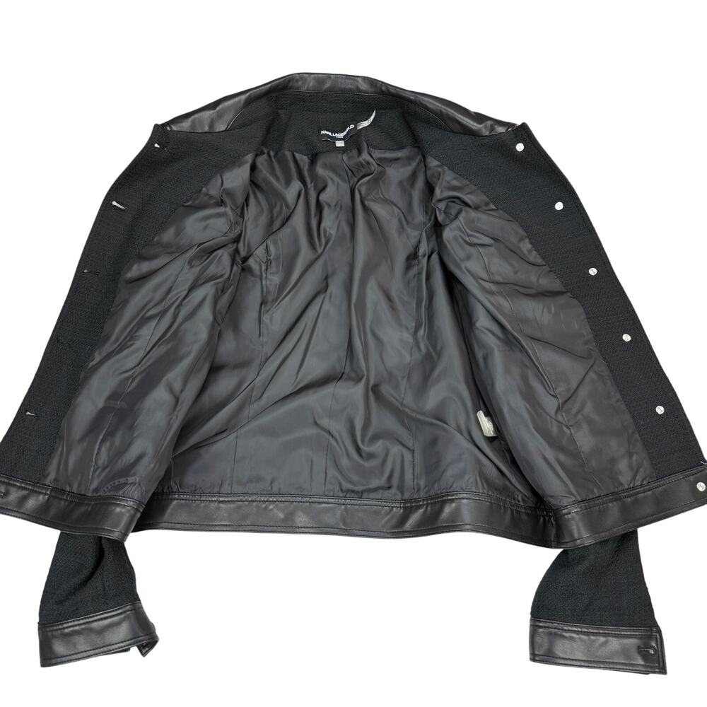 KARL LAGERFELD Tweed Faux Leather Trim Jacket Size 4 - Picture 5 of 7